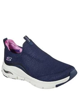 Skechers Arch Fit Engineered Knit Stretch Fit Slip-On Plimsoll - Navy/Purple, Navy/Purple, Size 4, Women