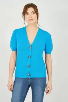 Yumi Blue Short Sleeve Knitted Cardigan