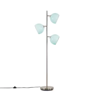 Elliot Satin Nickel 3 Way Floor Lamp with Powder Blue Shades