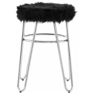 Premier Housewares District Black Faux Fur Stool