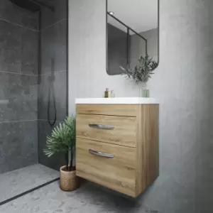 Nuie - Athena Wall Hung 2-Drawer Vanity Unit with Basin-2 500mm Wide - Natural Oak