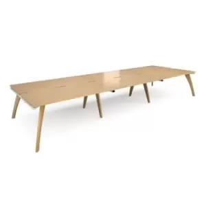 Bench Desk 6 Person Rectangular Desks 4800mm Oak Tops With White Frames 1600mm Depth Fuze