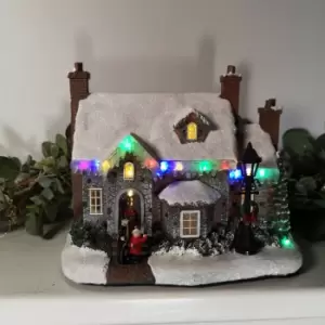 27cm Light Up Multi Coloured Christmas House Scene With Lamp Battery Operated