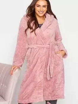 Yours Honeycomb Hooded Robe - Pink, Size 38-40, Women