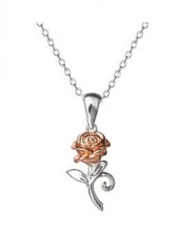 Disney Beauty and The Beast Rose Gold Plated Sterling Silver Rose Pendant Necklace, One Colour, Women