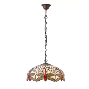 Dragonfly Tiffany 3 Light Medium Ceiling Pendant Bronze, Beige