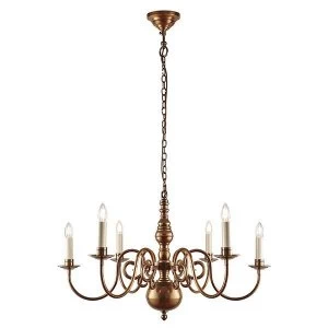 6 Light Multi Arm Lamp Chandelier Solid Mellow Brass, E14