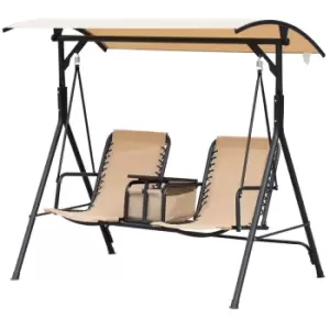 Outsunny 2 Person Swing Chair With Pivot Table and Storage - Beige