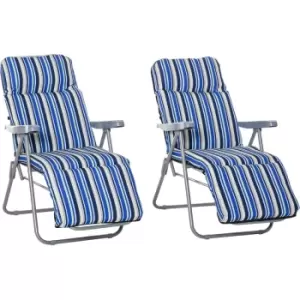 Outsunny - Set of 2 Adjustable Sun Lounger Recliner Reclining Seat Blue and White