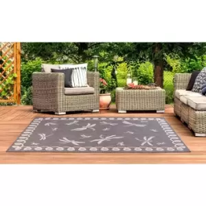 Terrace Dragonfly Flatweave Outdoor Indoor Bordered Silver/Grey Rug in 150 x 230cm (4'x11x7'7'')