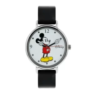 Disney Ladies Mickey Mouse Black Leather Strap Watch