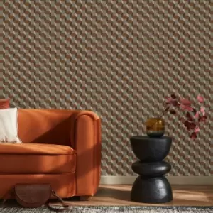 Sublime - Vintage Geometrics Brown Wallpaper - White