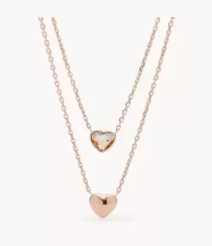 Fossil Women Convertible Double Heart Rose Gold-Tone Stainless Steel Necklace