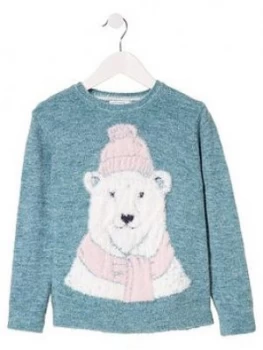 FatFace Girls Polar Bear Intarsia Knited Jumper - Aqua Frost Size Age: 9-10 Years, Women