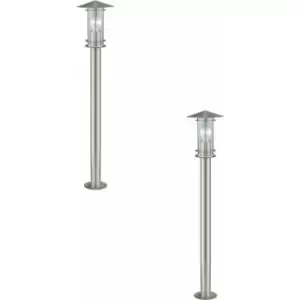 2 pack IP44 Outdoor Bollard Light Stainless Steel 1000mm 60W E27 Driveway Post