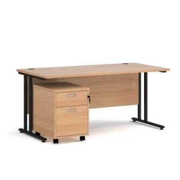 Office Desk Rectangular Desk 1600mm With Pedestal Beech Top With Black Frame 800mm Depth Maestro 25 SBK216B