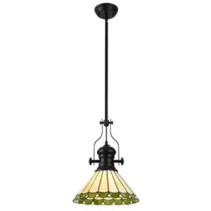 Luminosa Lighting - Luminosa Worcester, Ceiling Pendant E27 With 30cm Tiffany Shade, Matt Black, Green, Cream, Crystal