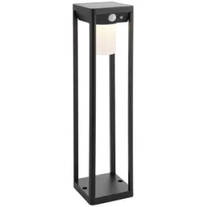 Endon Hallam Modern Solar Powered Dimmable LED Short Bollard Lamp Textured Black, PIR Motion & Day Night Sensors, Warm White, IP44