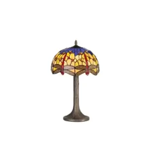 1 Light Tree Like Table Lamp E27 With 30cm Tiffany Shade, Blue, Orange, Crystal, Aged Antique Brass