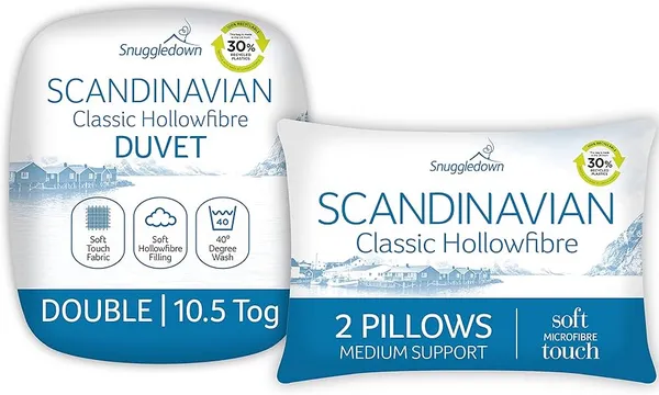 Snuggledown Scandinavian Hollowfibre 10.5 Tog Duvet and Pillow Set White