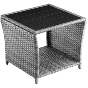 Polyrattan Garden Side Table 45cm WPC Top Weatherproof Outdoor W/Levelling Feet Grey