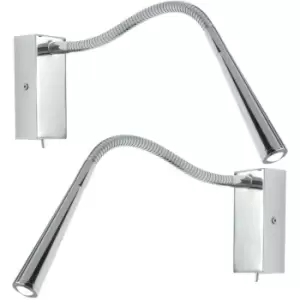 2 Pack - Adjustable LED Wall Light Warm White Chrome Flexible Bedside Lamp