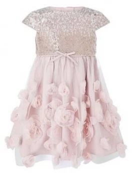 Monsoon Baby Girls Sequin 3D Roses Dress - Dusky Pink