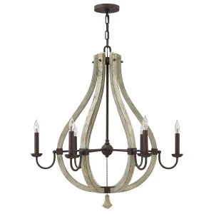 6 Light Chandelier Iron Rust Finish, E14