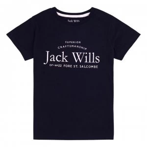 Jack Wills Girls Forstal Script Logo T-Shirt - Navy