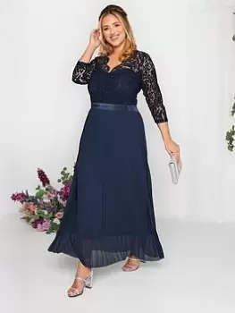 Yours Occasion Lace Wrap Pleat Maxi Dress, Navy, Size 24, Women