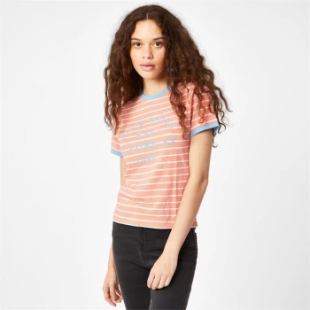 Jack Wills Blackmore Flocked Stripe Ringer T-Shirt - Pale Coral