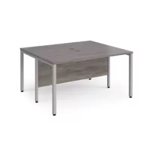 Maestro 25 back to back straight desks 1400mm x 1200mm - silver bench leg frame and grey oak top