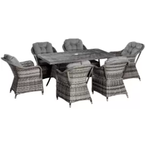 Outsunny 7pc PE Rattan Dining Set w/ Tempered Glass Table Top - Grey