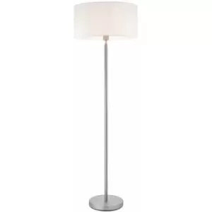 Floor Lamp Light Matt Nickel & Vintage White Fabric 60W E27 Base & Shade