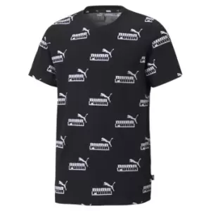 Puma AOP Logo T Shirt Juniors - Black