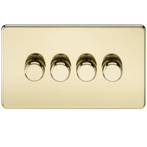 KnightsBridge 60-400W 4G 2 Way 230V Screwless Polished Brass Electric Dimmer Switch