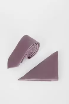 Mens Mauve Tie And Pocket Square Set