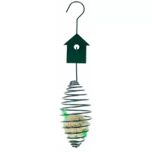 Homescapes - Metal Spring Bird Feeder with Bird Decoration, Bird House - Green