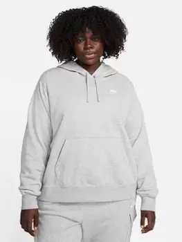 Nike NSW Club Fleece Pullover Hoodie (Curve) - Dark Grey Heather, Size 22-24=2X, Women