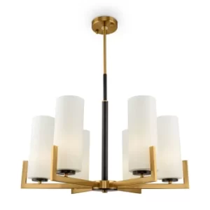 Modern Fortano 6 Light Brass Chandelier Glass Shade