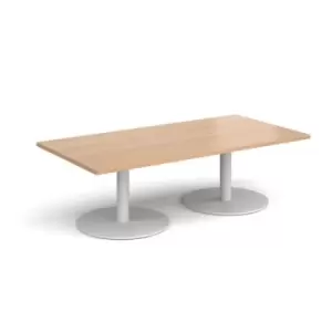 Monza rectangular coffee table with flat round white bases 1600mm x 800mm - beech