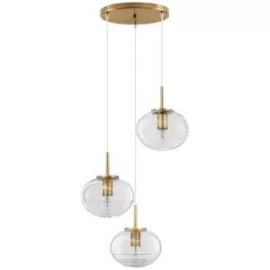 Merano - Kapuskasing 3 Light Bar Pendant Ceiling Light Clear Glass White Cord Brass Gold Metal LED E27