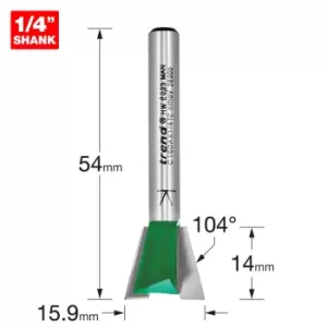 Trend CRAFTPRO Dovetail Jig Router Cutter 15.9mm 14mm 1/4"