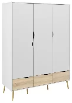 Tvilum Oslo 3 Door 3 Drawer Wardrobe - White And Oak