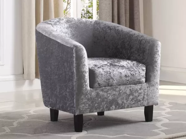 Seconique Hammond Silver Crushed Velvet Fabric Tub Chair