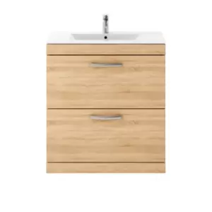 Nuie Athena 800 Floor Standing 2-drawer Vanity & Minimalist Basin - Natural Oak