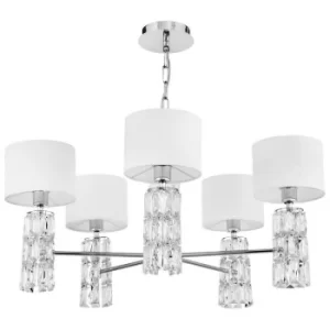 Talento Chandelier Chrome with White Shades, 5 Light, E14