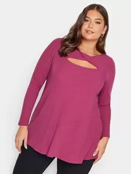 Yours Twist Front Rib Swing Top. Pink, Size 20, Women