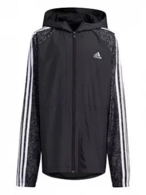 Boys, adidas Junior Unisex Yb Tr Wv Jacket, Black/Silver, Size 7-8 Years