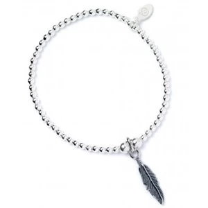 Feather Charm Sterling Silver Ball Bead Bracelet